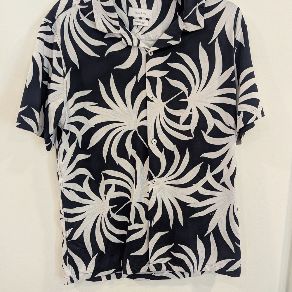 Tropical Black and White Leaf Print Shirt | Vacation Grandpa | Golf Grandpa